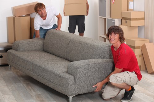Team of movers organizing a commercial space